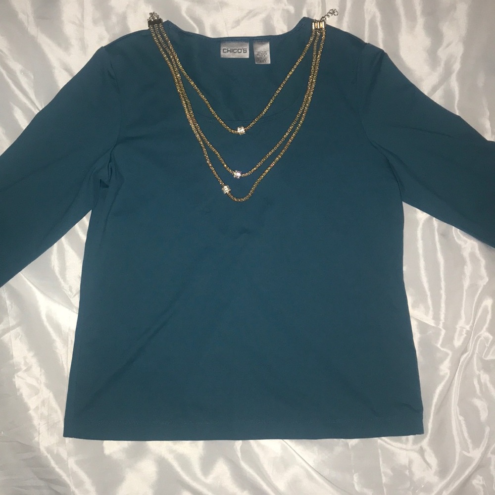 Aqua blue Chico 3/4 sleeve dress shirt